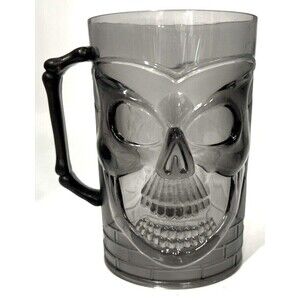 Halloween Skull Plastic Mug w/ Handle Spooky Village Drink Cup Pirate Party 24oz